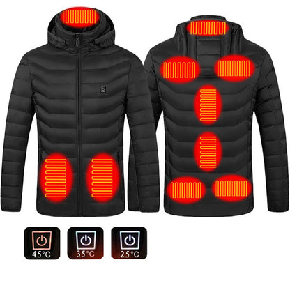 Men Heated Puffer Jacket Electric Heating Coat Insulated Hood Windbreaker 9Heat Zones